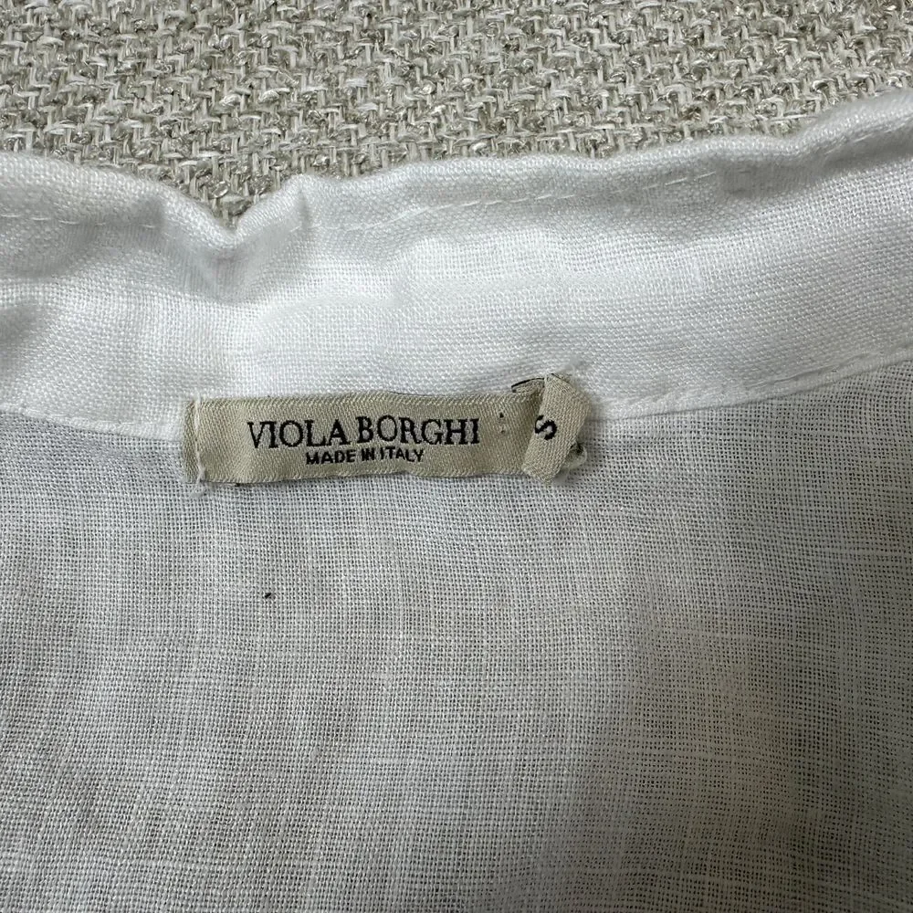 Viola Borghi Sz S‎ Linen Tunic Top 3/4 Roll Tab Lagom Minimalist Capsule Beach
